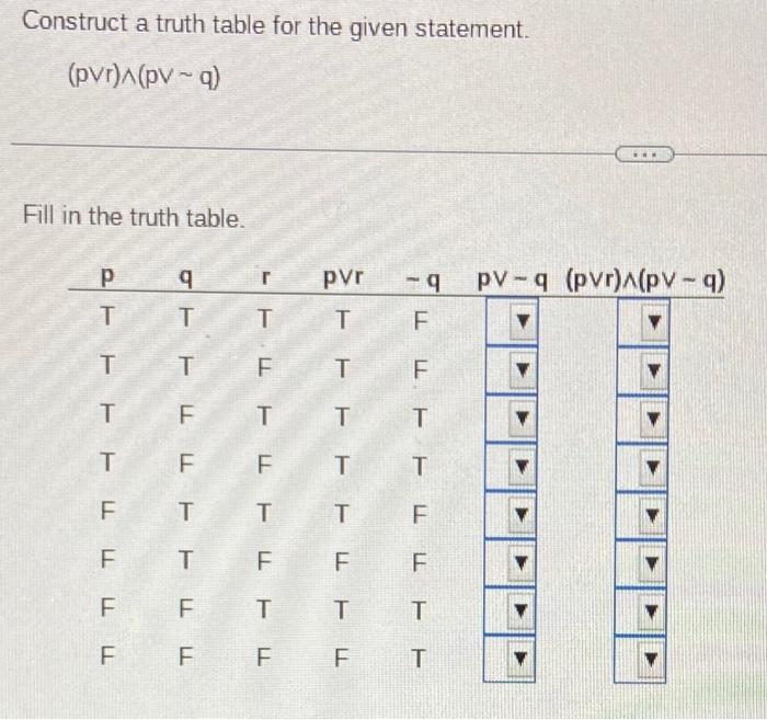 Solved Construct a truth table for the given statement. | Chegg.com