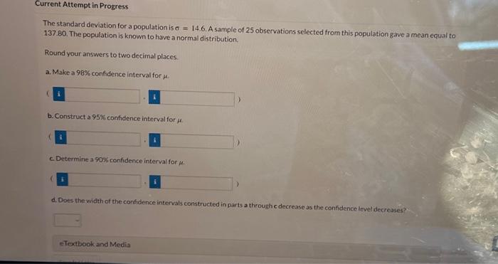 Solved The standard deviation for a population is σ=14.6. A | Chegg.com