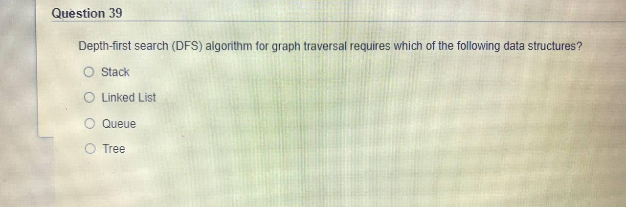 Solved Question 39 Depth-first search (DFS) algorithm for | Chegg.com