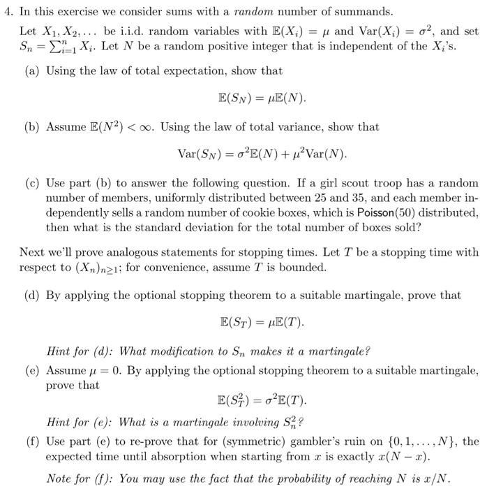 Solved 4. In this exercise we consider sums with a random | Chegg.com