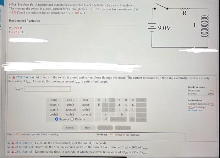 Solved (4\) Problem 5 A resistor and inductor are