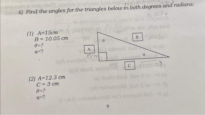 Solved ii) Find the angles for the triangles below in both | Chegg.com