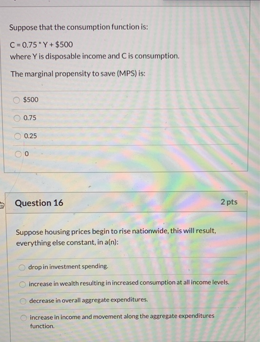 Solved Suppose That The Consumption Function Is: C = 0.75 * | Chegg.com