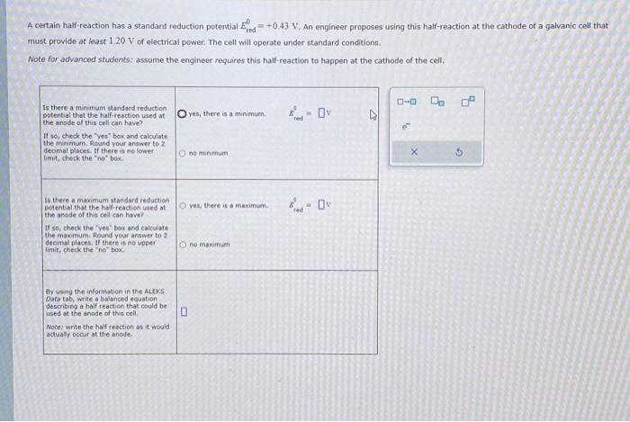 Solved certain half-reaction has a standard reduction | Chegg.com