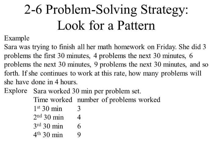 homework practice problem solving investigation look for a pattern