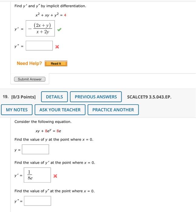 Solved Find Y And Y By Implicit Differentiation X2 Xy 4593