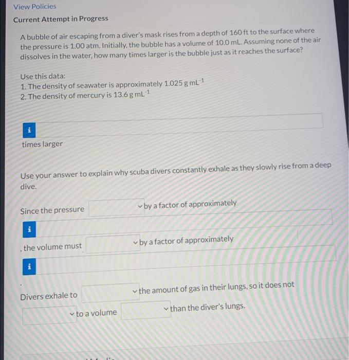 Solved View Policies Current Attempt in Progress A bubble of | Chegg.com