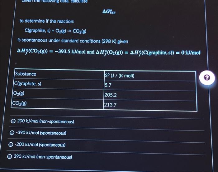 Solved to determine if the reaction: C (graphite, s) +O2( | Chegg.com
