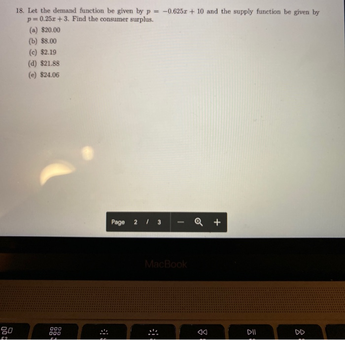 Solved 18. Let the demand function be given by p = -0.625x + | Chegg.com