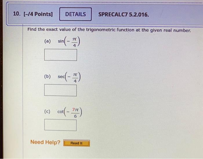 Solved Find The Exact Value Of The Trigonometric Function At | Chegg.com