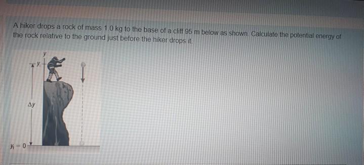 Solved A hiker drops a rock of mass 10 kg to the base of a | Chegg.com