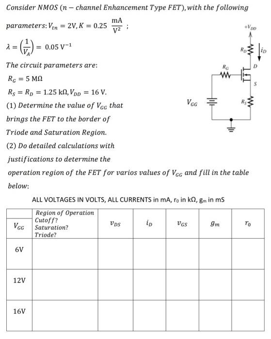 Solved Consider NMOS (n - channel Enhancement Type FET), | Chegg.com