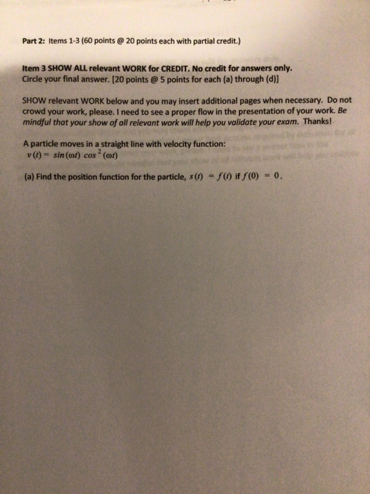 Solved Part 2: Items 1-3 (60 points @ 20 points each with | Chegg.com