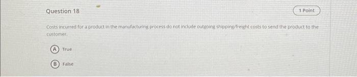 Solved Question 18 Costs incurred for a product in the | Chegg.com