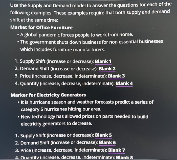 Solved Use the Supply and Demand model to answer the