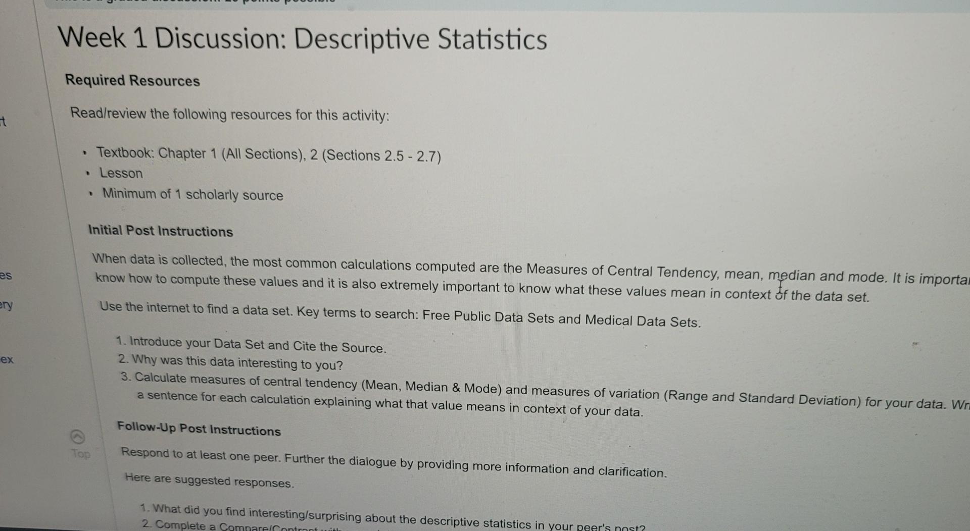 Week 1 Discussion: Descriptive Statistics Required | Chegg.com