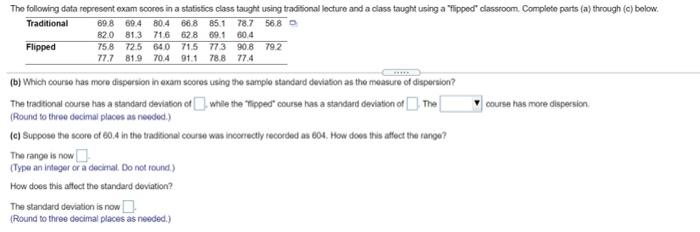 Solved The following data represent exam scores in a | Chegg.com