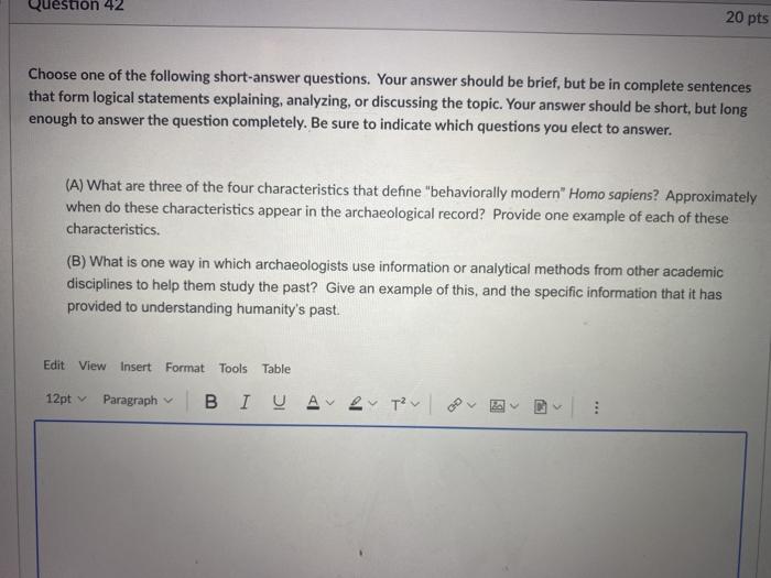 Solved Question 42 20 pts Choose one of the following | Chegg.com