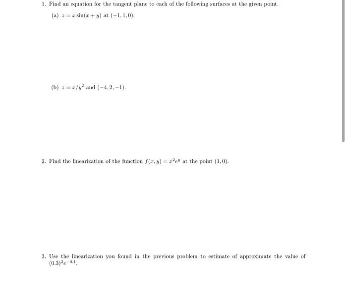 Solved A Z Xsin X Y At −1 1 0 B Z X Y2 And