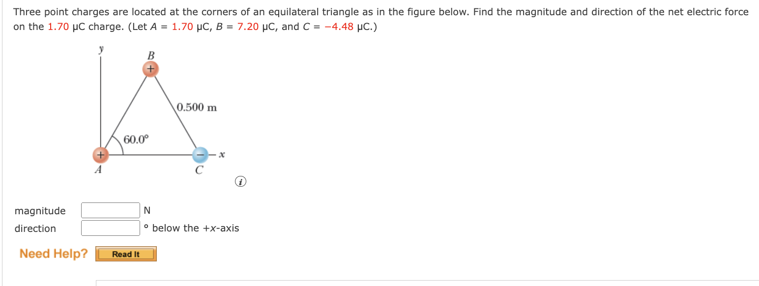 Solved Three point charges are located at the corners of an | Chegg.com