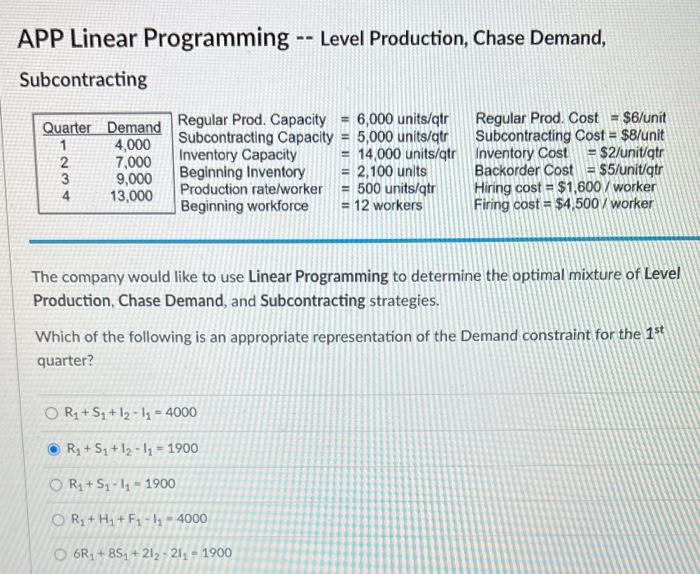 Solved APP Linear Programming - Level Production, Chase | Chegg.com