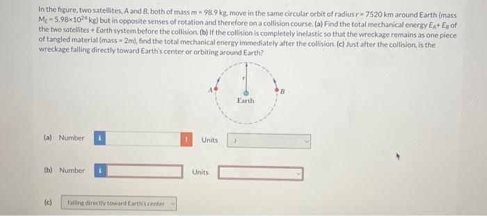 Solved In The Figure, Two Satellites, A And B, Both Of Mass | Chegg.com