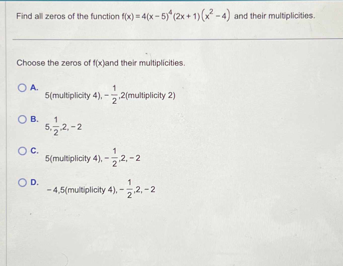 Solved Find all zeros of the function | Chegg.com