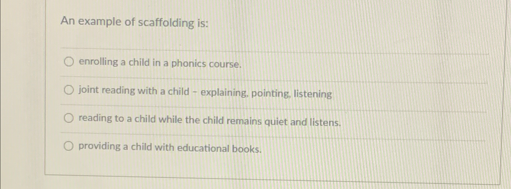 Solved An example of scaffolding is:enrolling a child in a | Chegg.com