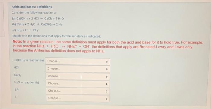 Solved Acids and bases: definitions Consider the following | Chegg.com