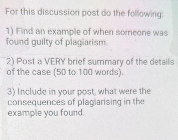 For this discussion post do the following: 1) Find an | Chegg.com