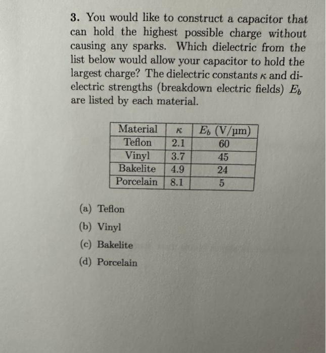 3. You would like to construct a capacitor that can | Chegg.com