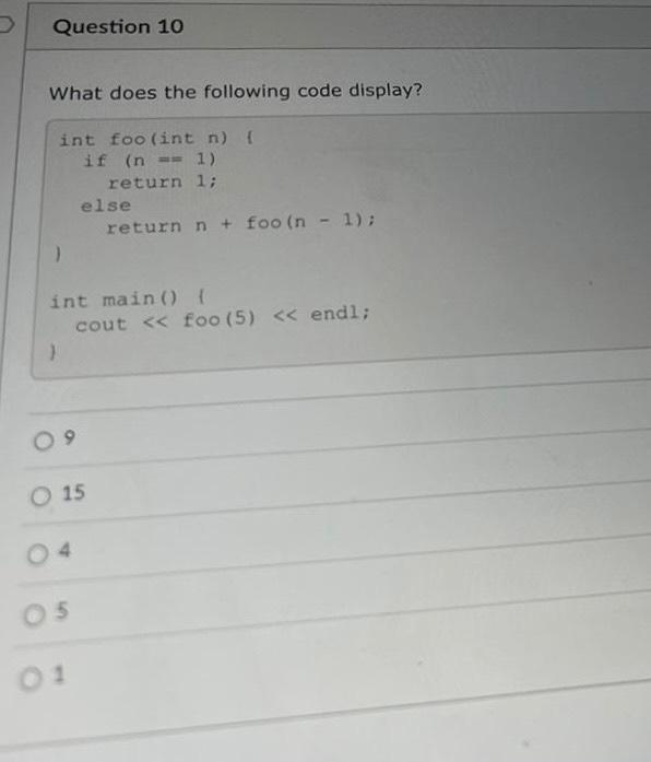 Solved Question 10 What does the following code display? int | Chegg.com