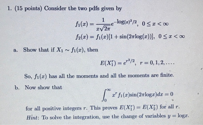 Solved 1. (15 points) Consider the two pdfs given by 1 | Chegg.com