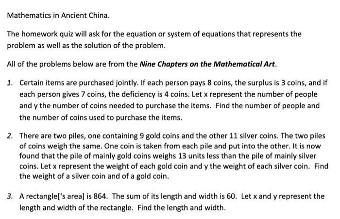 Solved Mathematics in Ancient China. The homework quiz will | Chegg.com