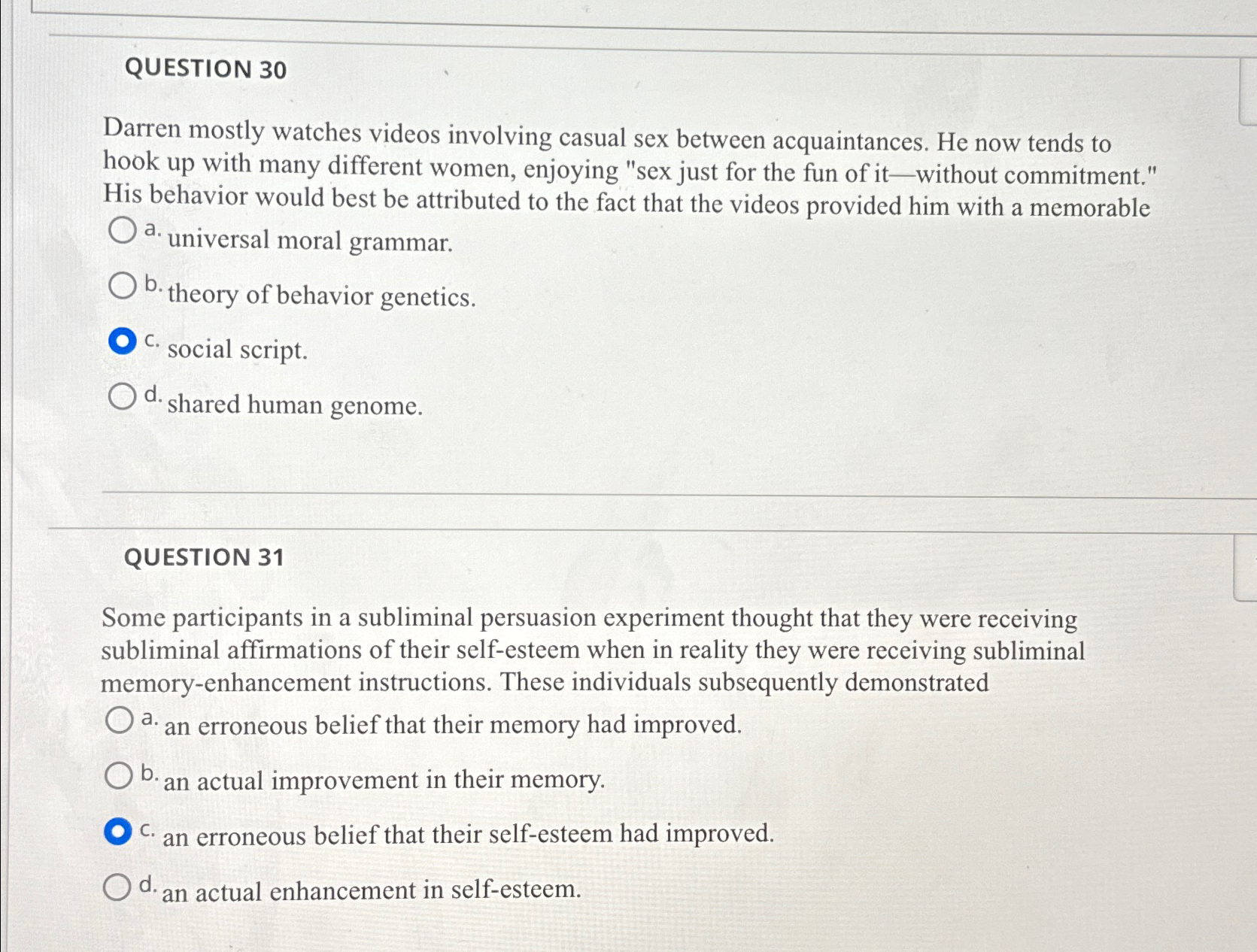 Solved QUESTION 30Darren mostly watches videos involving | Chegg.com