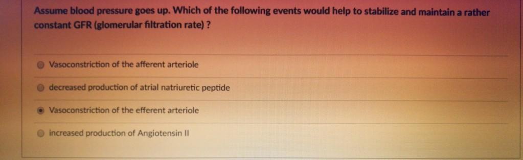 Solved Assume blood pressure goes up. Which of the following | Chegg.com