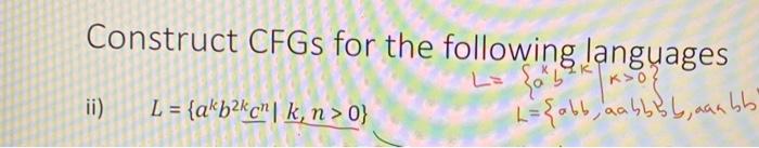 Solved Construct CFGs for the following languages ii) | Chegg.com