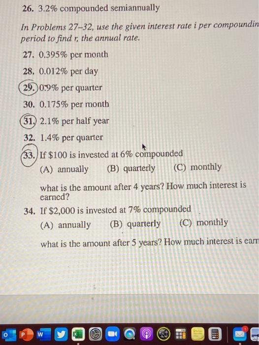 Solved 26. 3.2 compounded semiannually In Problems 2732,