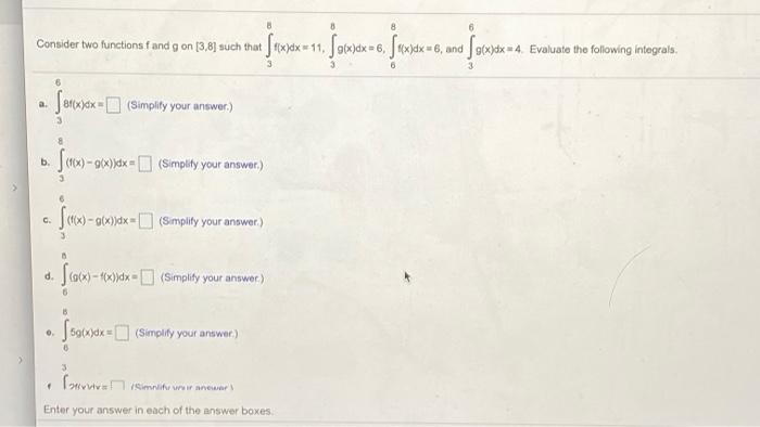 Solved Consider two functions f and go on 13,8) such that | Chegg.com