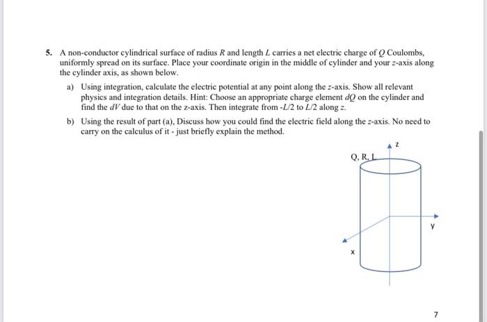 Solved 5. A non-conductor cylindrical surface of radius R | Chegg.com