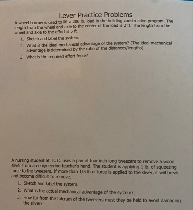 Solved Lever Practice Problems Lever A rigid bar used to