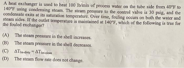 Solved A heat exchanger is used to heat 100lb/min of process | Chegg.com