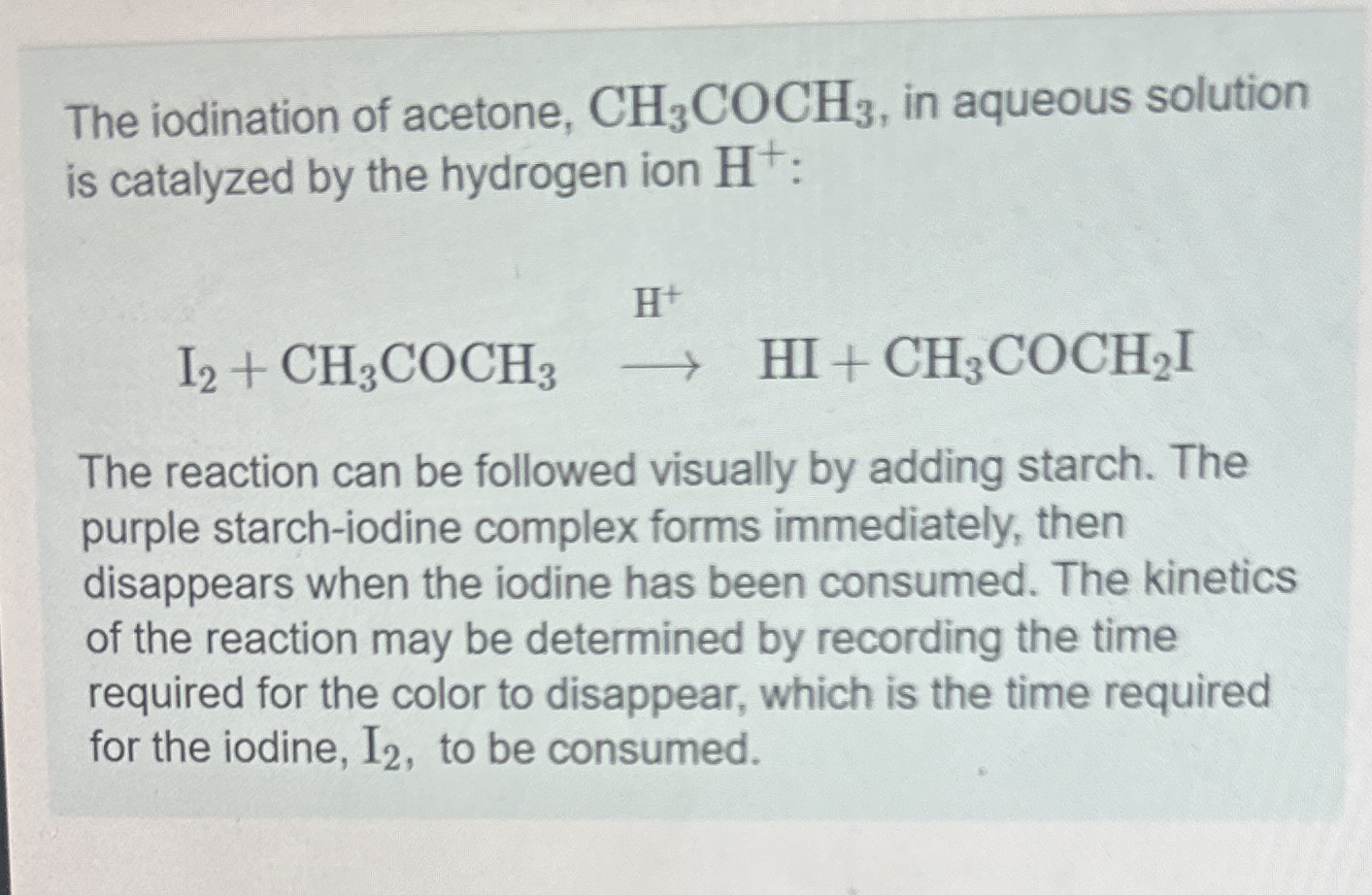 Solved The iodination of acetone, CH3COCH3, ﻿in aqueous | Chegg.com