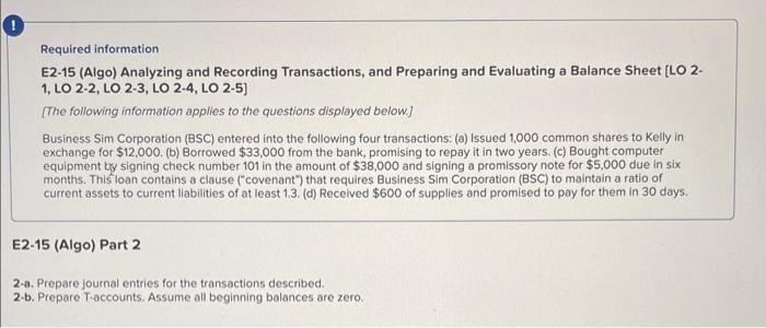 Solved Required information E2-15 (Algo) Analyzing and | Chegg.com