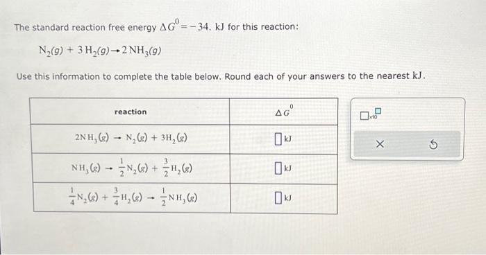 Solved The Standard Reaction Free Energy Δg0 −34 Kj For