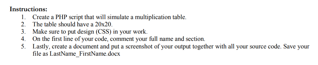 Solved Instructions: 1. Create a PHP script that will | Chegg.com