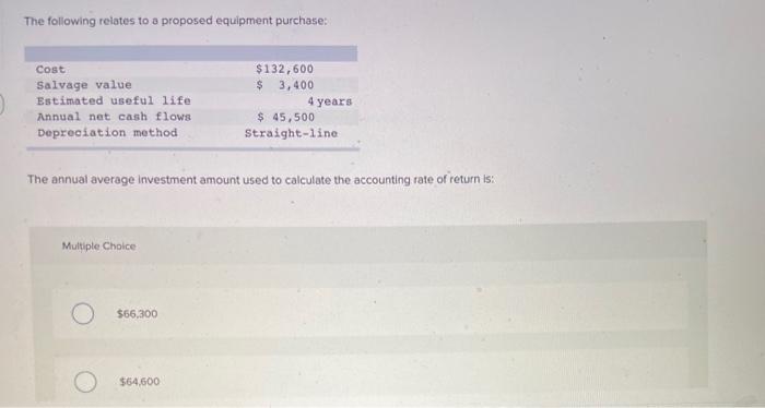 Solved The following relates to a proposed equipment | Chegg.com