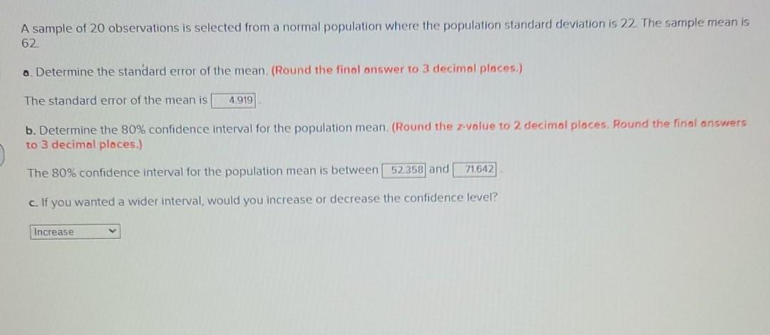 Solved A sample of 20 observations is selected from a normal | Chegg.com