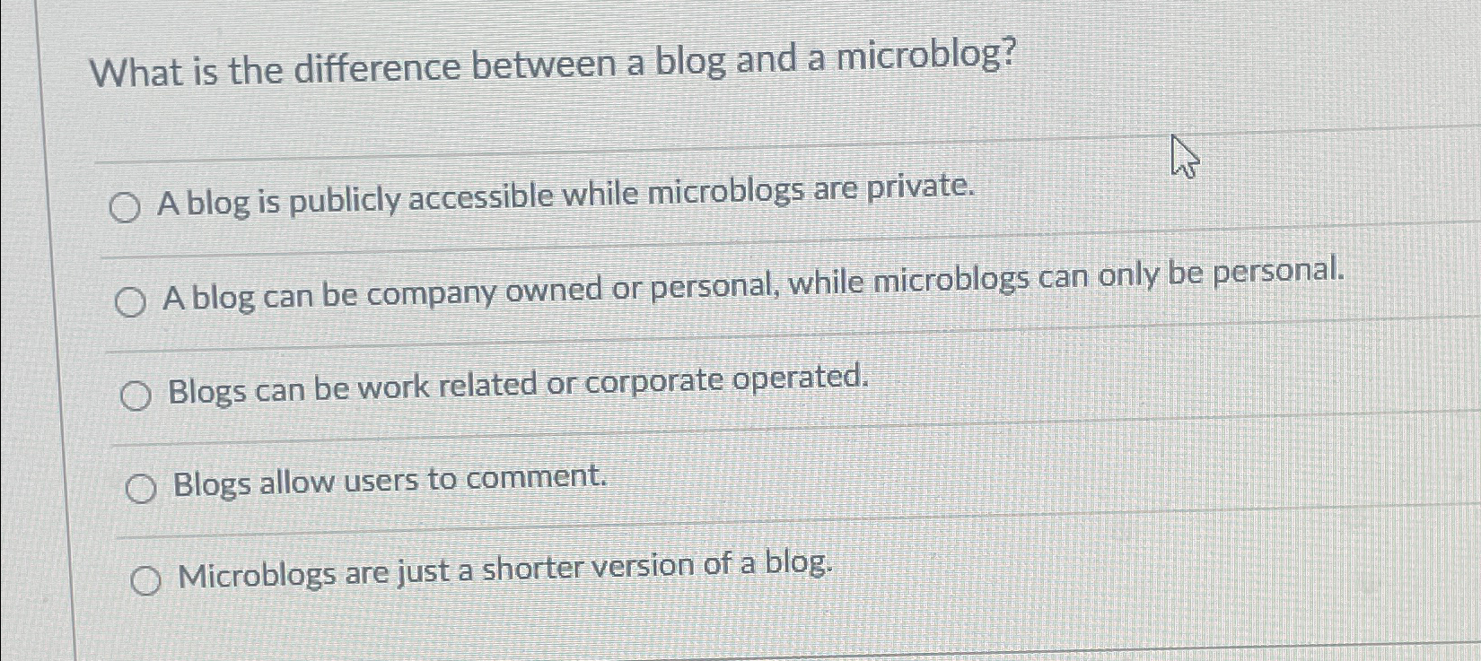 Solved What is the difference between a blog and a | Chegg.com