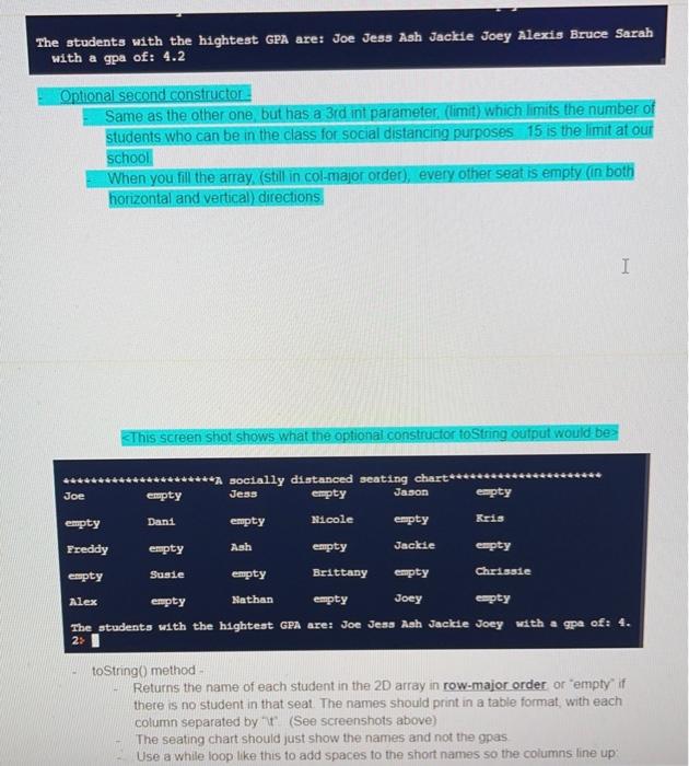 Solved AP Java Seating Chart Program (16 pts All Tasks)